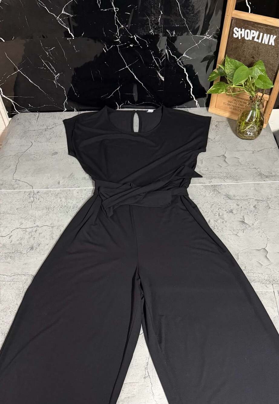Old Navy Black Short Sleeve Side Tie Culotte Jumpsuit Size M